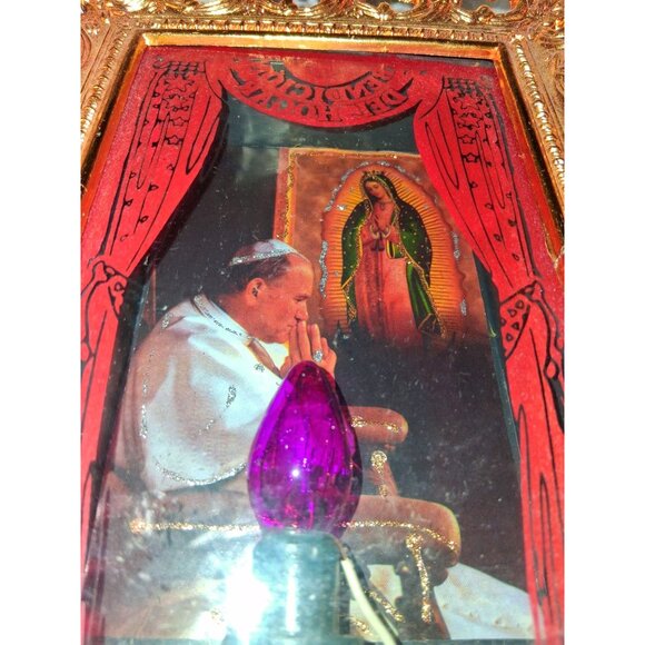 Vintage Pope John Paul II & Our Lady Of Guadalupe Lighted Wall Picture Frame - Picture 4 of 11